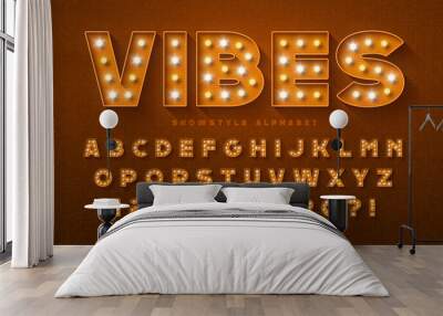 Show alphabet design, marquee, LED lamps letters and numbers. Wall mural