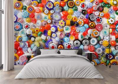 Collection of colorful glass beads. Colored Venetian, Murano glass, millefiori. Wall mural