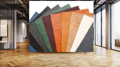 Samples of natural, textured, multi-colored leather. Top view. Wall mural