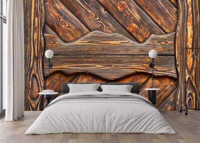 surface is very textured of old brushed boards covered with stain. Dark brown Wood background. Wall mural