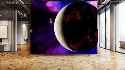 super-earth planet, realistic exoplanet, planet suitable for colonization, earth-like planet in far space, planets background 3d render	 Wall mural