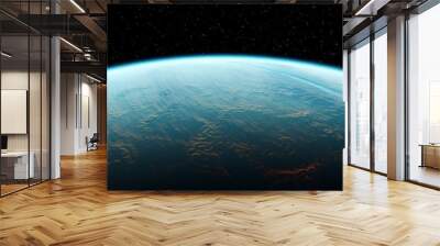 super-earth planet, realistic exoplanet, planet suitable for colonization, earth-like planet in far space, planets background 3d render	 Wall mural