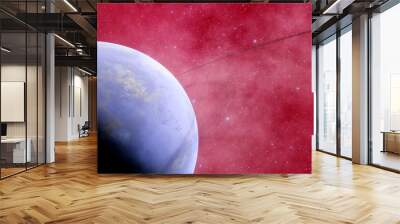 super-earth planet, realistic exoplanet, planet suitable for colonization, earth-like planet in far space, planets background 3d render	 Wall mural