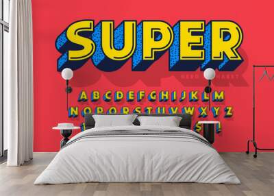 Trendy 3d comical font design, colorful alphabet, typeface. Wall mural