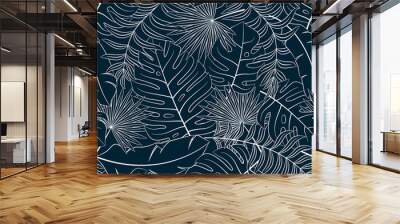 Tropical seamless natural pattern of exotic leaves. Wall mural