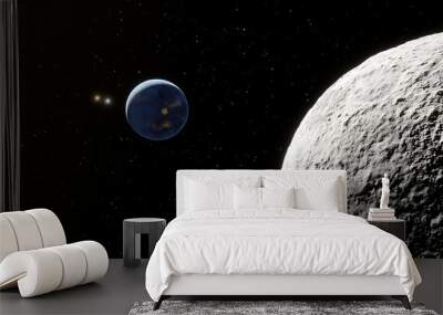 two beautiful planets in space, two planets in space, planets space background 3d render Wall mural