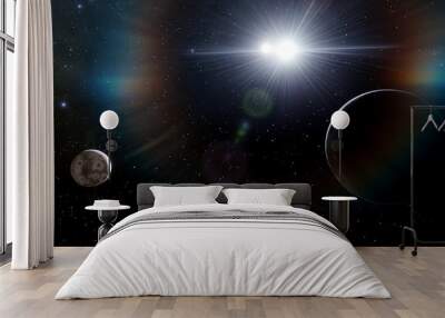 two beautiful planets in space, two planets in space, planets space background 3d render Wall mural