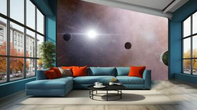 two beautiful planets in space, two planets in space, planets space background 3d render Wall mural