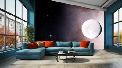 two beautiful planets in space, two planets in space, planets space background 3d render Wall mural