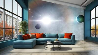 two beautiful planets in space, two planets in space, planets space background 3d render Wall mural