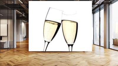 two glasses champagne on white close up Wall mural