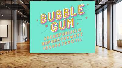 Vector retro Bubble gum bold font design, alphabet, typeface, typography Wall mural