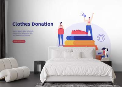 Volunteer group collecting donations. Charity organization donating clothes for poor people. Concept of clothing donations, volunteer help, donate clothes. Charity campaign vector flat illustration Wall mural