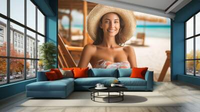 Woman on beach. Wall mural