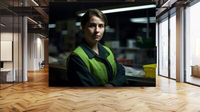 Woman working at nightshift in a shop. Generative AI technology. Wall mural