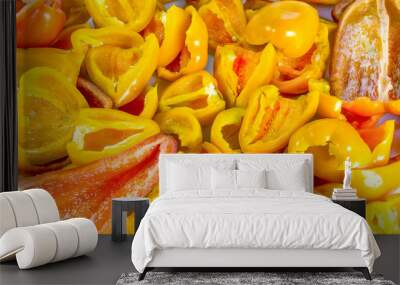 Yellow bell peppers sliced pattern background Wall mural