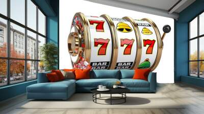 3d casino slots machine on white transparent background, PNG Wall mural