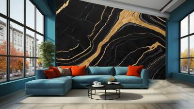 A black marble texture with bold gold veins Wall mural