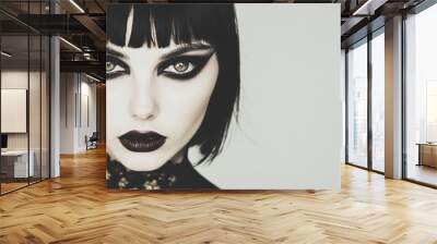 a medium shot portrait of a gothic woman with dark makeup and a black lace dress symbolizing boldness and nonconformity ideal for alternative fashion brands or products that embrace individuality Wall mural