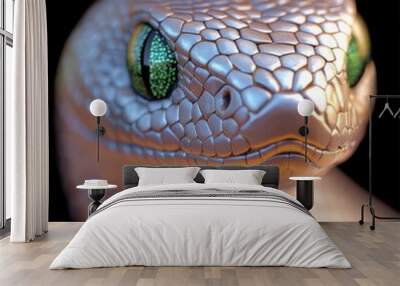 A modern and sleek digital illustration of a snake with a smooth metallic finish coiled in a spiral representing renewal with silver and emerald green accents Wall mural