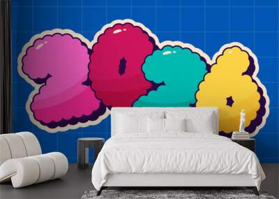 Christmasl Groovy color label text 2026. Wall mural