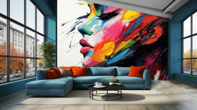 Abstract profile of a woman made of bright colors Wall mural