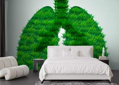 Lungs from green leaves. Energy saving concept or World Tuberculosis Day poster. Vector, oxygen for the earth. Wall mural