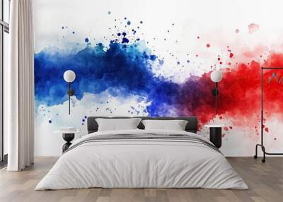 Half a blue and half a red watercolor wave Wall mural