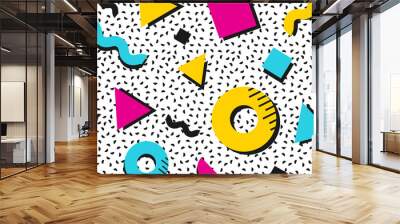 Background in the style of the 80s with multicolored geometric shapes. Illustration for hipsters Memphis style Wall mural