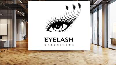 Eyelash extension logo. Makeup with feathers. Vector illustration in a modern style Wall mural