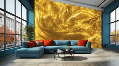 Abstract elegant, detailed gold glitter particles flow with shallow depth of field underwater. Holiday magic shimmering luxury background. Festive sparkles and lights. de-focused. Wall mural