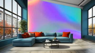 Abstract trendy rainbow holographic background in 80s style. Blurred texture in violet, pink and mint bright neon colors. Wall mural