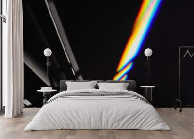 Black futuristic shadows and bright light refraction glow effect with colorful rainbow. Black noir future tech stylish background. Modern dark abstract art backdrop. design template for any purposes. Wall mural