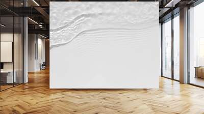 Blurred desaturated transparent clear calm water surface texture with splashes and bubbles. Trendy abstract nature background. White-grey water waves in sunlight. Copy space. Wall mural