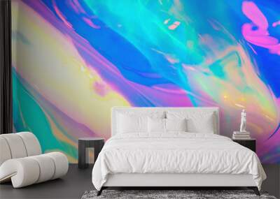 Blurred texture in violet, pink and mint colors. Abstract trendy holographic background in 80s style. Synthwave. Vaporwave style. Retrowave, retro futurism, webpunk Wall mural