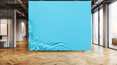 Transparent blue clear water surface texture with ripples, splashes and bubbles. Abstract summer banner background Water waves in sunlight with copy space Cosmetic moisturizer micellar toner emulsion Wall mural