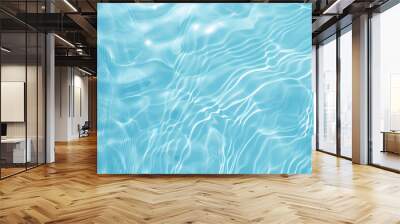 Transparent blue clear water surface texture with ripples, splashes and bubbles. Abstract summer banner background Water waves in sunlight with copy space Cosmetic moisturizer micellar toner emulsion Wall mural