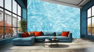 Transparent blue clear water surface texture with ripples, splashes and bubbles. Abstract summer banner background Water waves in sunlight with copy space Cosmetic moisturizer micellar toner emulsion Wall mural