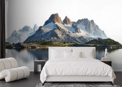 Mountain landscape with lake isolated transparent background Wall mural