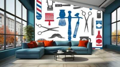 Vintage barber shop tools silhouette icons set 2 Wall mural