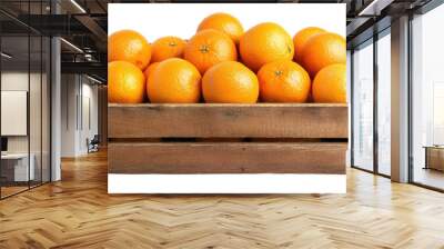 oranges in a crate on transparent white background Wall mural