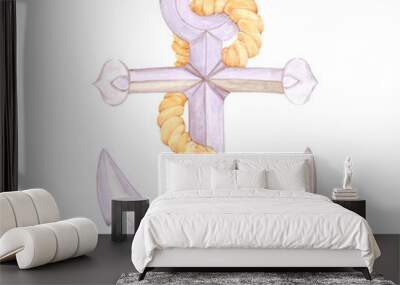 Hand drawn watercolor anchor with rope composition isolated on white background. Marine illustration can be used for card, label, invitation and other printed products. Wall mural