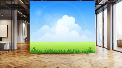 blue sky and green grass Wall mural