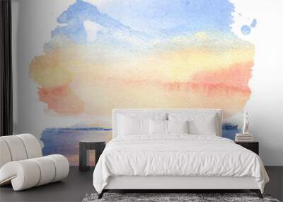 Watercolor illustration of a sunset Wall mural