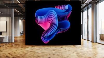 Abstract colorful waves 3d illustration. Wavy geometric shape background. Wall mural