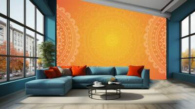 Summer Flower mandala on orange background. Festive folk floral illustration Wall mural