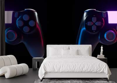 Two gaming controllers on black background. Console gamepad 3d render. Wall mural