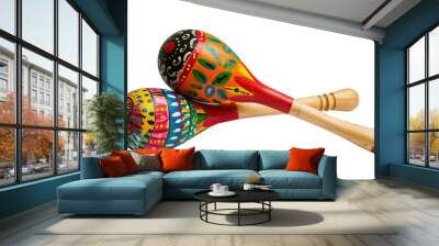 Traditional Painted Maracas on white transparent background, PNG Wall mural