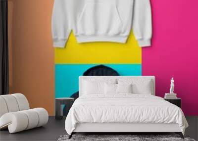 White hoodie template A 3D rendering of a sweatshirt with a hood long sleeves and cuffs shown from the front and back view Isolated on a clean contrast colorful background ideal for design mockups  Wall mural