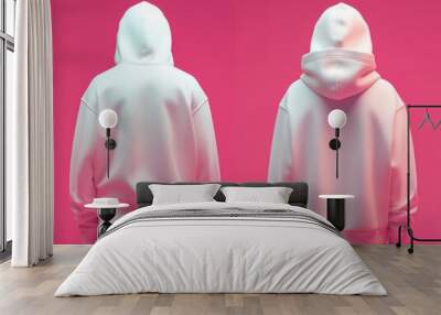 White hoodie template A 3D rendering of a sweatshirt with a hood long sleeves and cuffs shown from the front and back view Isolated on a clean contrast colorful background ideal for design mockups  Wall mural